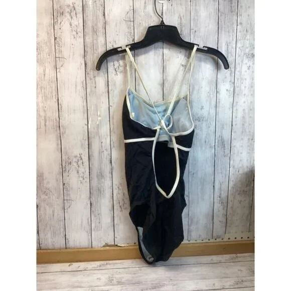 Tomato girl Nike Women One Piece Swimsuit Size 12 Navy Blue Lace Up Tie Back - Picture 2 of 3